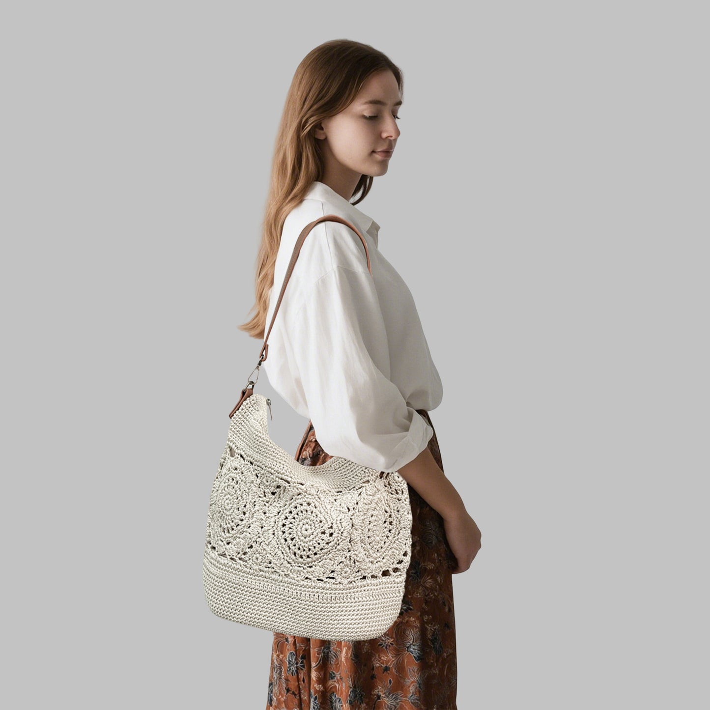 Eiyye Hobo Purse Crochet Crossbody Bag for Women Handmade Lace Large Tote Bag for Travel and Daily Use