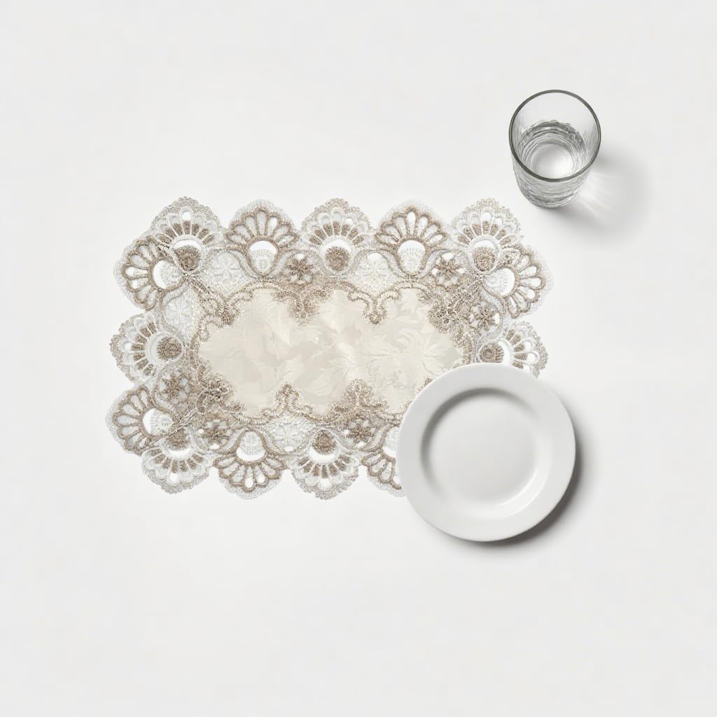 Eiyye Lace Placemats Handmade Rectangle Doilies Table Runner Coffee Table Decor Vintage Embroidery for Cottagecore & Home Décor