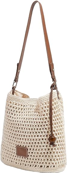 Eiyye Crochet Shoulder Bag for Women Handwoven Cotton Boho Tote Casual Handmade Woven Handbag for Travel & Everyday Use