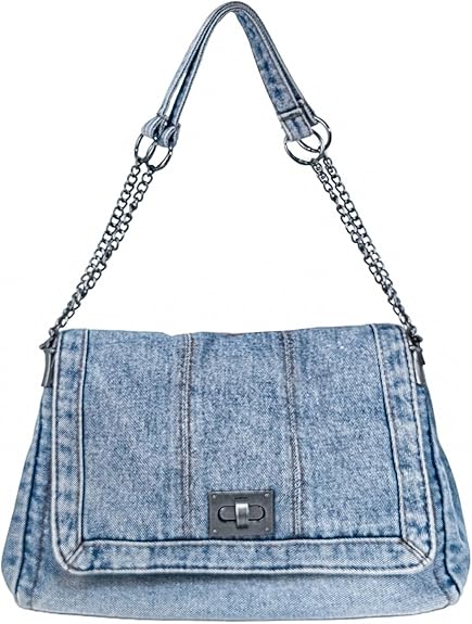 Eiyye Denim Purse for Women Vintage Jean Crossbody Purse with Chain Strap & Turn-Lock Flap Casual Hobo Style