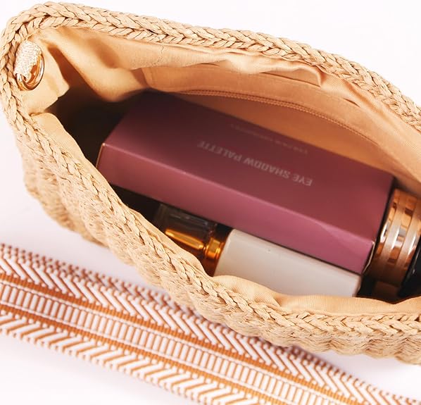 Eiyye Hobo Bag Women’s Straw Crossbody Bag Handmade Small Woven Summer Beach Handbag with Chain for Travel, Shopping, Camping, Beach Vacations