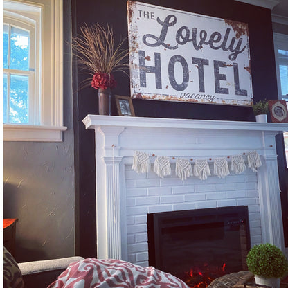 Eiyye Boho Macrame Tassel Garland, 7-Flag Handmade Cotton Wall Hanging (Beige)