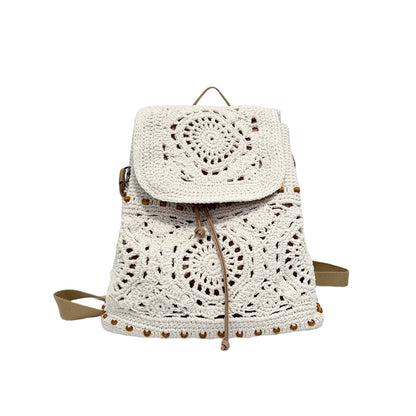 Eiyye handmade cotton crochet backpack with drawstring flap and adjustable straps