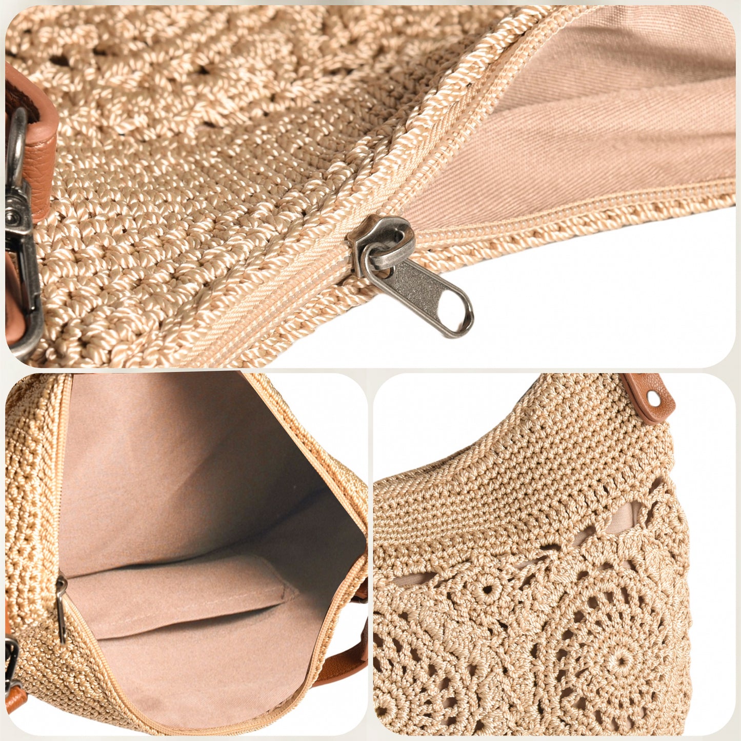 Eiyye Hobo Purse Crochet Crossbody Bag for Women Handmade Lace Large Tote Bag for Travel and Daily Use