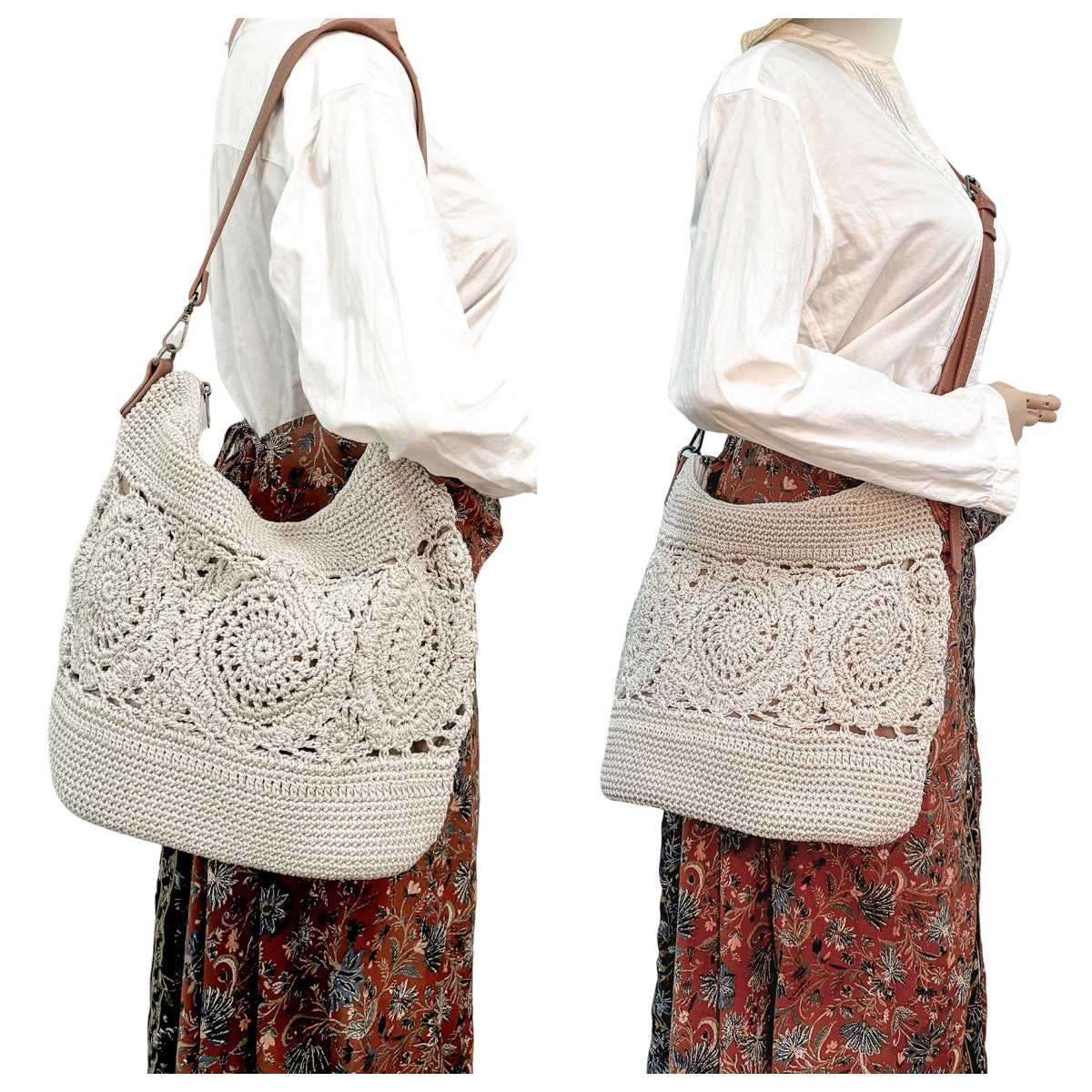 Eiyye Hobo Purse Crochet Crossbody Bag for Women Handmade Lace Large Tote Bag for Travel and Daily Use