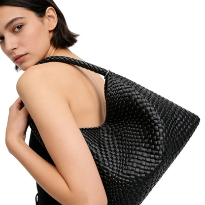 Soft woven PU leather tote bag with inner pouch