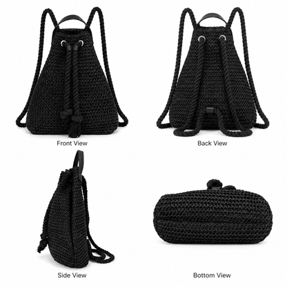 Eiyye Woven Straw Backpack for Women Men – Lightweight Paper Rope Drawstring Backpack Purse with Adjustable Shoulder Straps