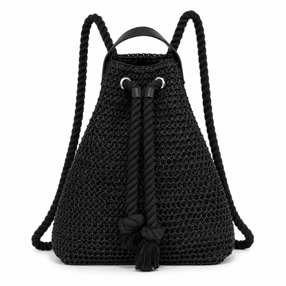 Eiyye Woven Straw Backpack for Women Men – Lightweight Paper Rope Drawstring Backpack Purse with Adjustable Shoulder Straps