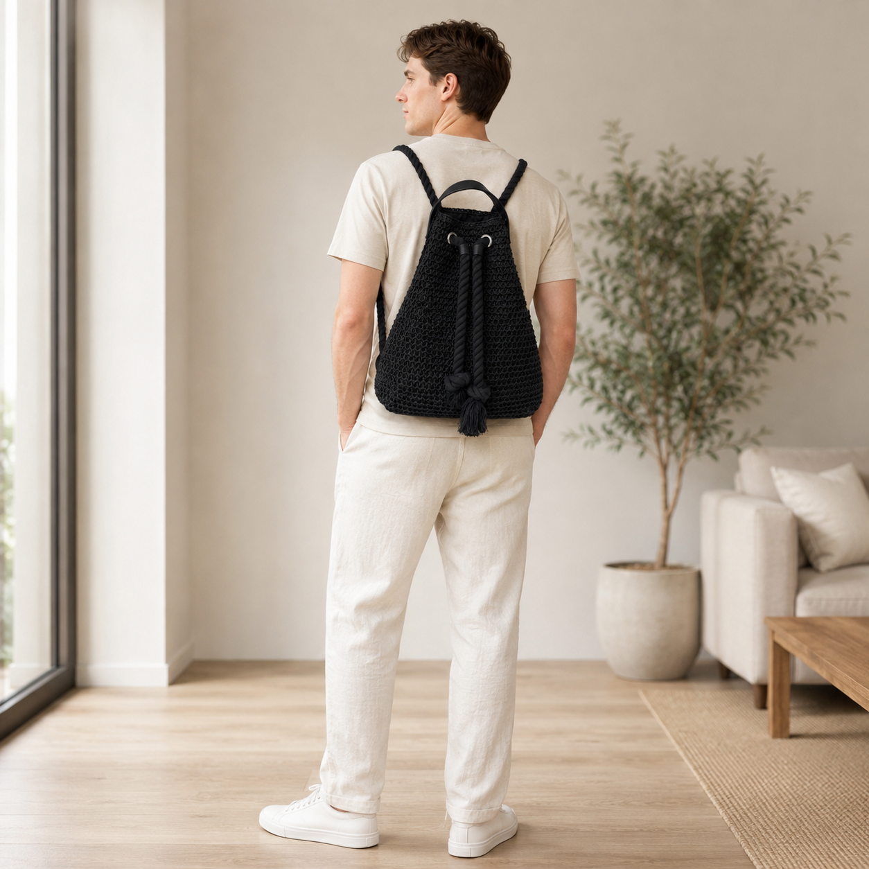 Eiyye Woven Straw Backpack for Women Men – Lightweight Paper Rope Drawstring Backpack Purse with Adjustable Shoulder Straps