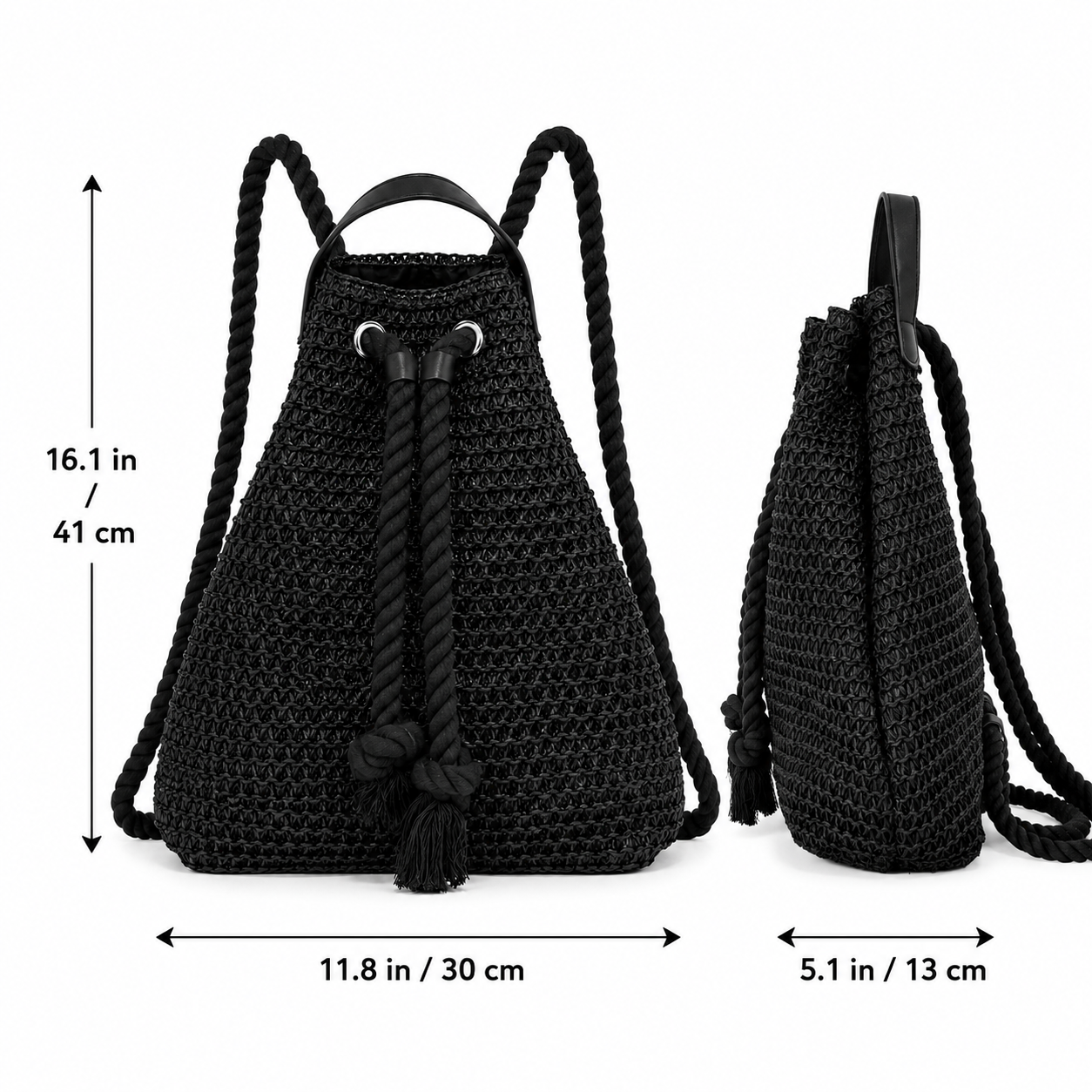 Eiyye Woven Straw Backpack for Women Men – Lightweight Paper Rope Drawstring Backpack Purse with Adjustable Shoulder Straps