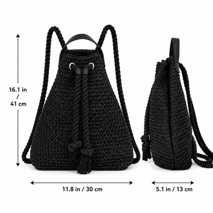 Eiyye Woven Straw Backpack for Women Men – Lightweight Paper Rope Drawstring Backpack Purse with Adjustable Shoulder Straps