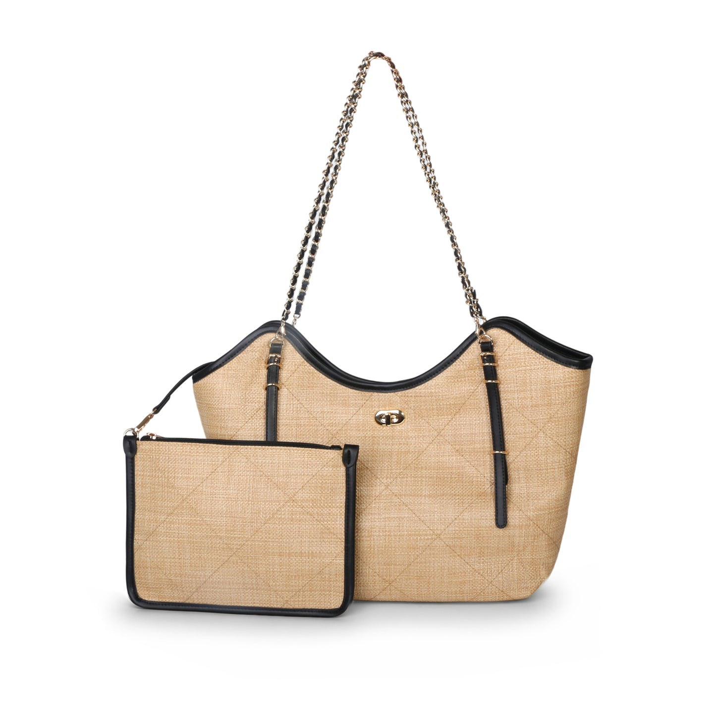 Eiyye straw tote bag for women with chain strap and inner pouch