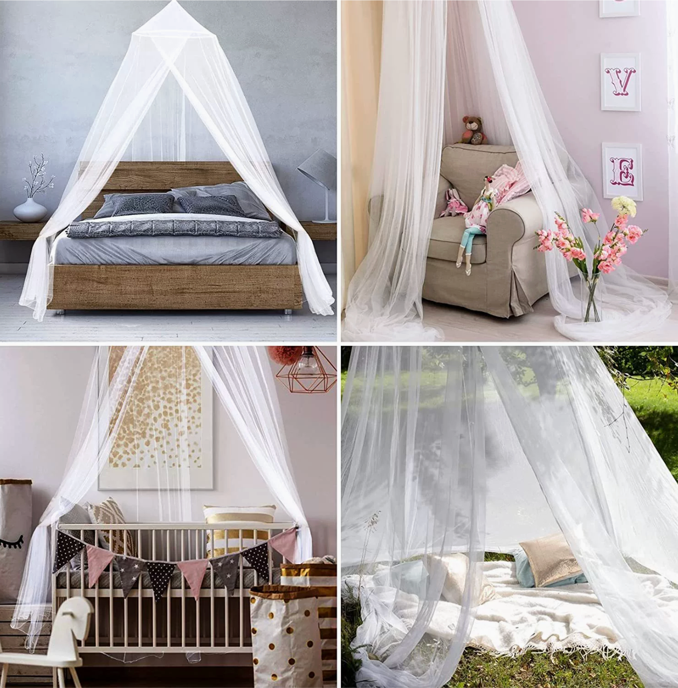 Eiyye Hanging Dome Mosquito Net with Decorative Bed Valance Set
