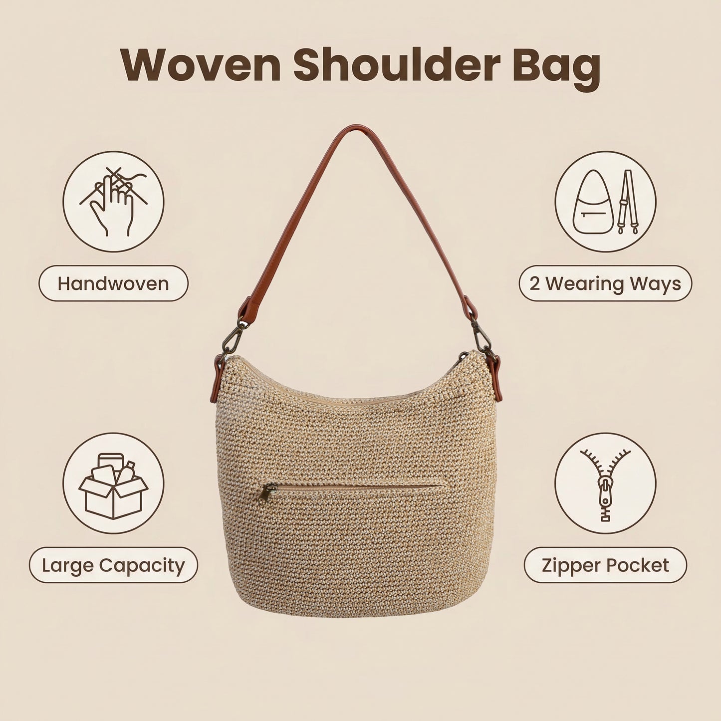 Eiyye Hobo Shoulder Bag Crochet Crossbody Bags for Women Handmade Large Boho Purse for Summer Beach Travel & Everyday Use