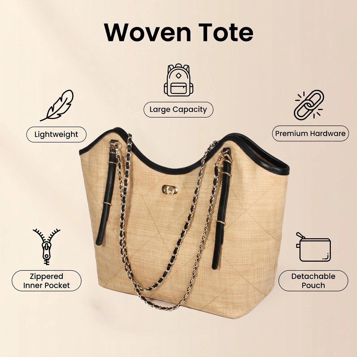Eiyye Straw Tote Bag for Women – Large Woven Shoulder Bag with Inner Pouch