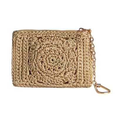 Eiyye Card Holder Wallet Handmade Crochet Small Wallet with Zipper Credit Card Holder for Coin Cards & Driver's License (Khaki)
