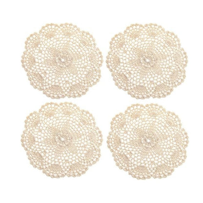 Eiyye Handmade Crochet Cotton Placemats Set of 4 Lace Doilies for Dining Table Boho Table Decor for Home Wedding & Party