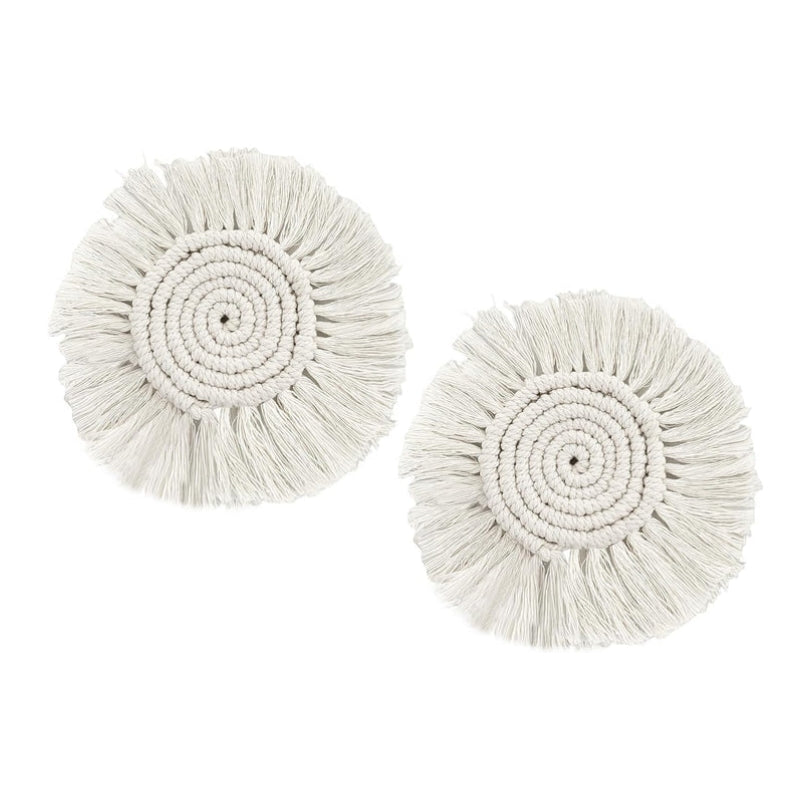 Eiyye Thick Coaster Boho Coasters Round Tassel Placemats Cotton Rope Place mat Handmade Hot Dishes for Mugs Cups Candle Cups