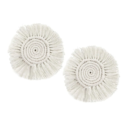 Eiyye Thick Coaster Boho Coasters Round Tassel Placemats Cotton Rope Place mat Handmade Hot Dishes for Mugs Cups Candle Cups