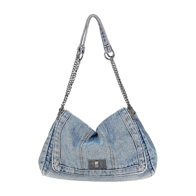 Eiyye Denim Purse for Women Vintage Jean Crossbody Purse with Chain Strap & Turn-Lock Flap Casual Hobo Style