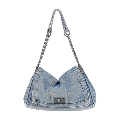 Eiyye Denim Purse for Women Vintage Jean Crossbody Purse with Chain Strap & Turn-Lock Flap Casual Hobo Style