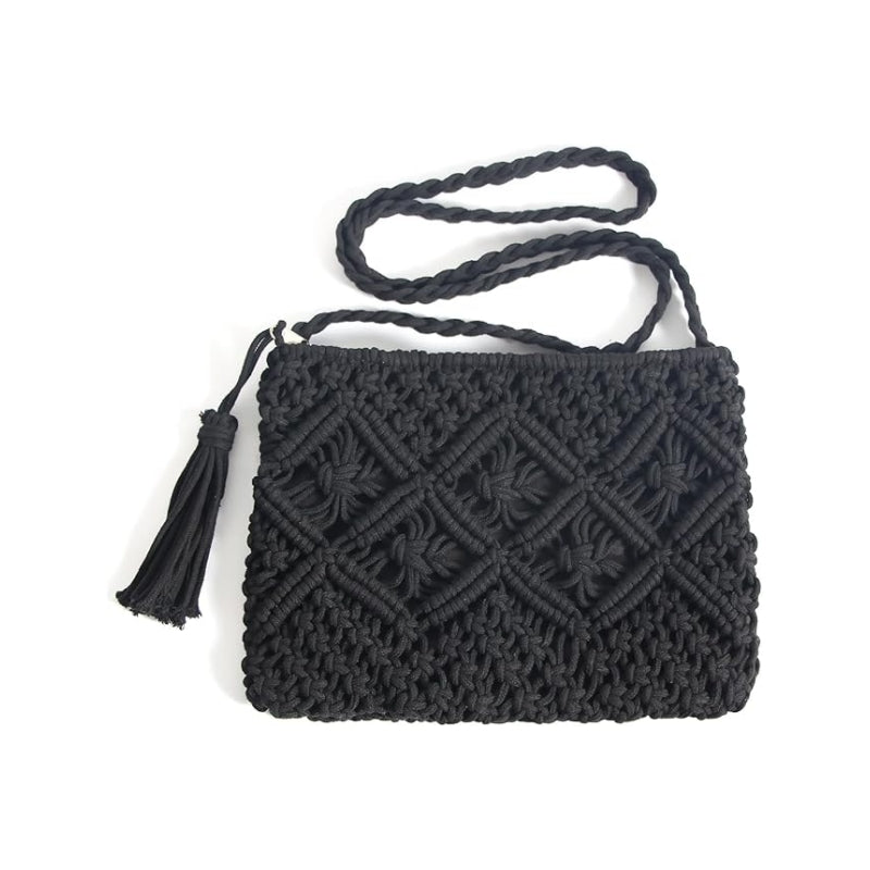 Eiyye handmade crochet cotton crossbody bag with zipper, approx 10x8 inches