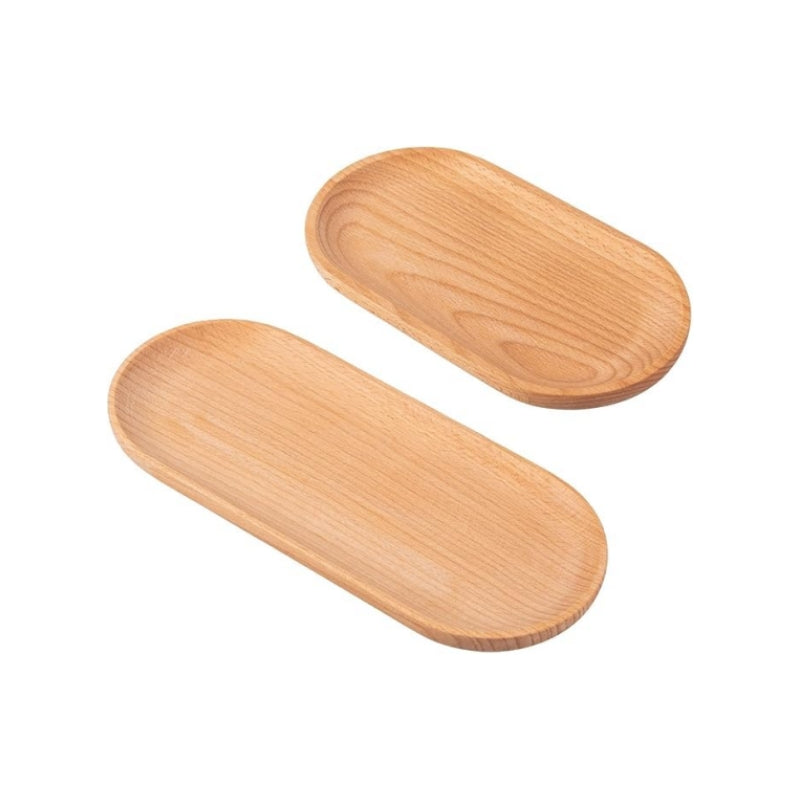 Eiyye Mini Serving Tray Small Wooden Plate Oval Wood Tray, Set of 2 Wooden Snack Tray Dessert Tableware Decorative Tray for Jewellery Key Coin