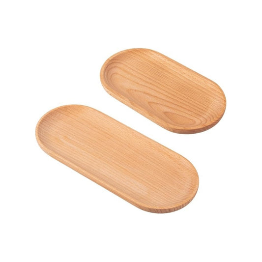 Eiyye Mini Serving Tray Small Wooden Plate Oval Wood Tray, Set of 2 Wooden Snack Tray Dessert Tableware Decorative Tray for Jewellery Key Coin