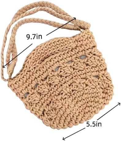 Eiyye Crochet Crossbody Bag for Women Handmade Boho Woven Cotton Shoulder Purse Small Summer Beach Bag with Magnetic Closure