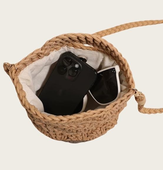 Eiyye Crochet Crossbody Bag for Women Handmade Boho Woven Cotton Shoulder Purse Small Summer Beach Bag with Magnetic Closure