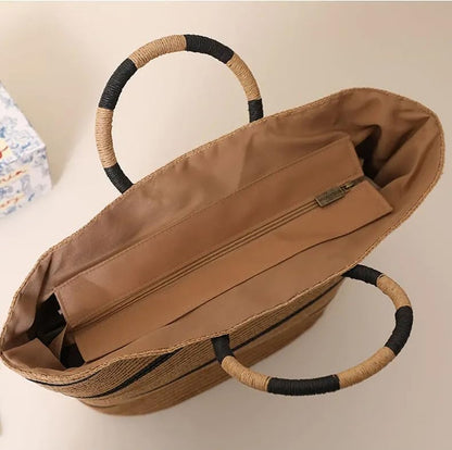 Eiyye Large Woven Tote Bag for women Straw Tote Bag Woven Stripe Handbag Travel Vacation Purse for Shopping Picnic Work