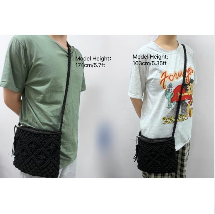 Eiyye Handmade Crochet Crossbody Bag – Cotton Rope Boho Purse with Zipper (10" × 8")