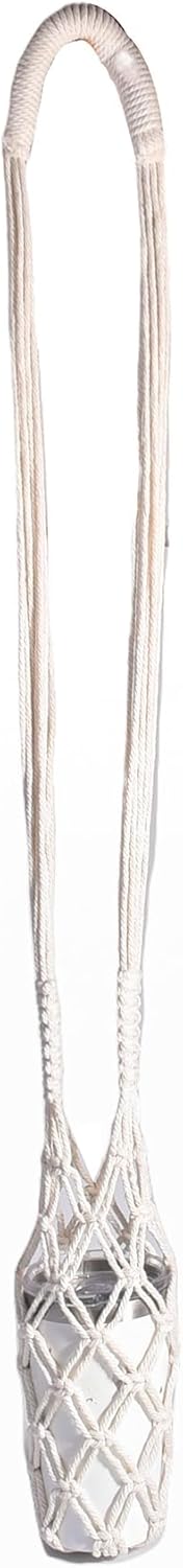 Eiyye 2-Pieces Macrame Bottle Holder Cotton Woven Wine Carrier Fits 3.5" Diameter Bottles Drink Tote Bag for Water, Wine, Cans