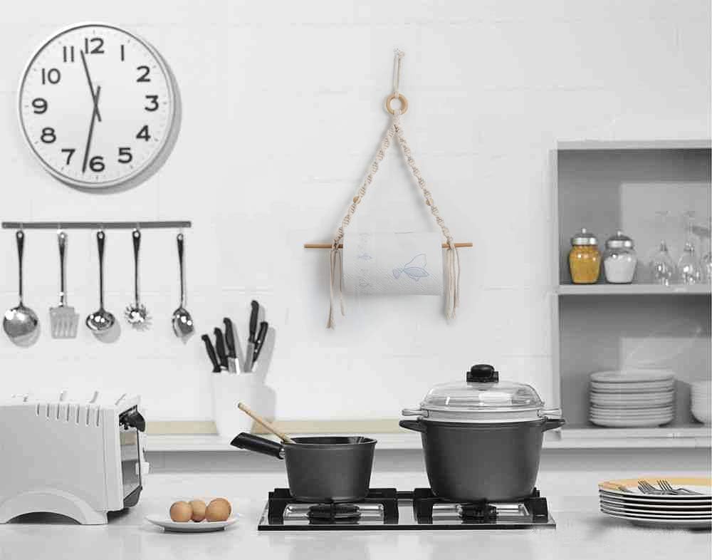 Eiyye Handmade Paper Towel Holder Boho Paper Towel Holder Cotton Rope Macrame Toilet Paper Holder Towel Rack for Bathroom Kitchen