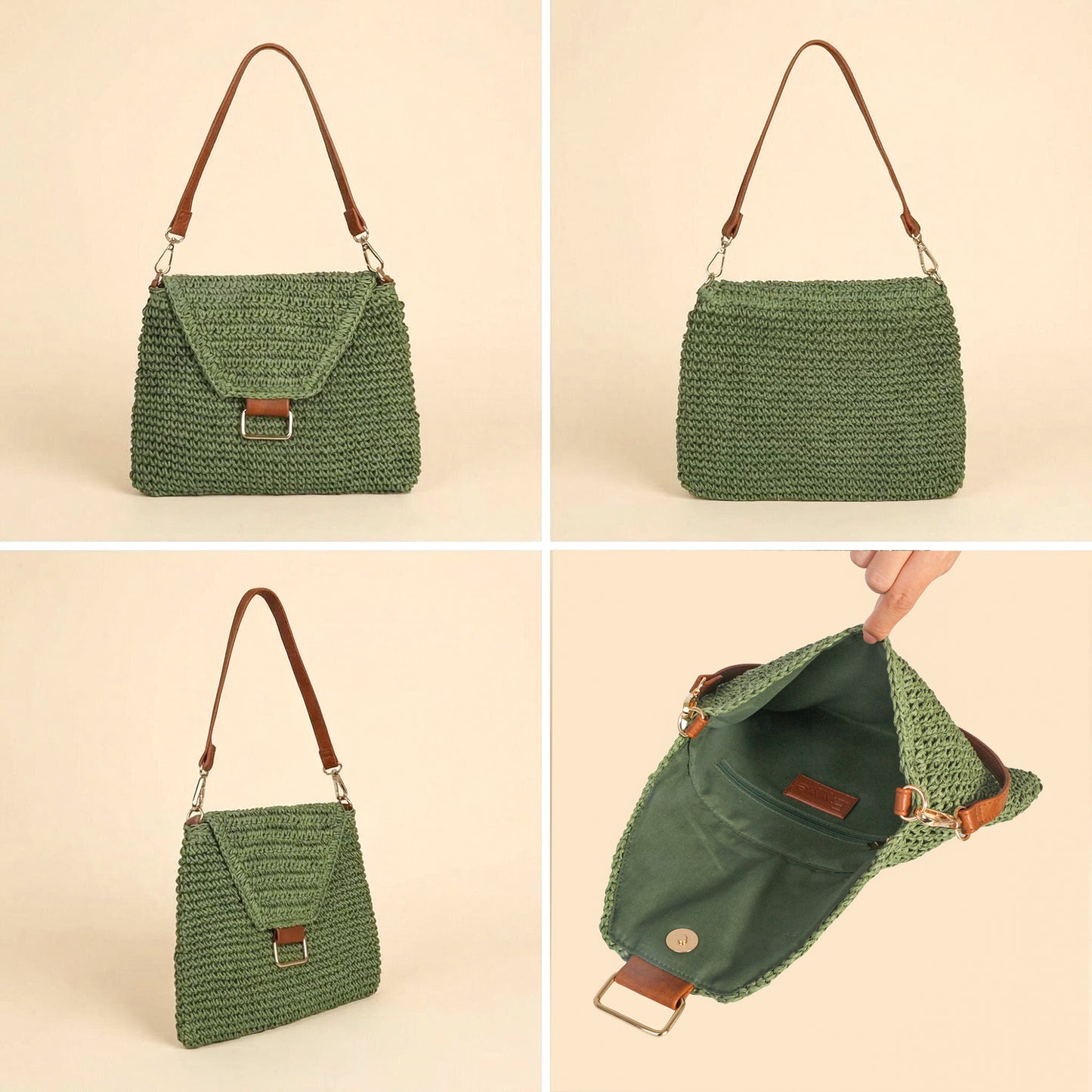 Eiyye Woven Straw Shoulder Bag for Women Crochet Boho Handbag with Zipper Closure & 2 Straps Lightweight Summer Beach Tote Purse for Travel Daily Use