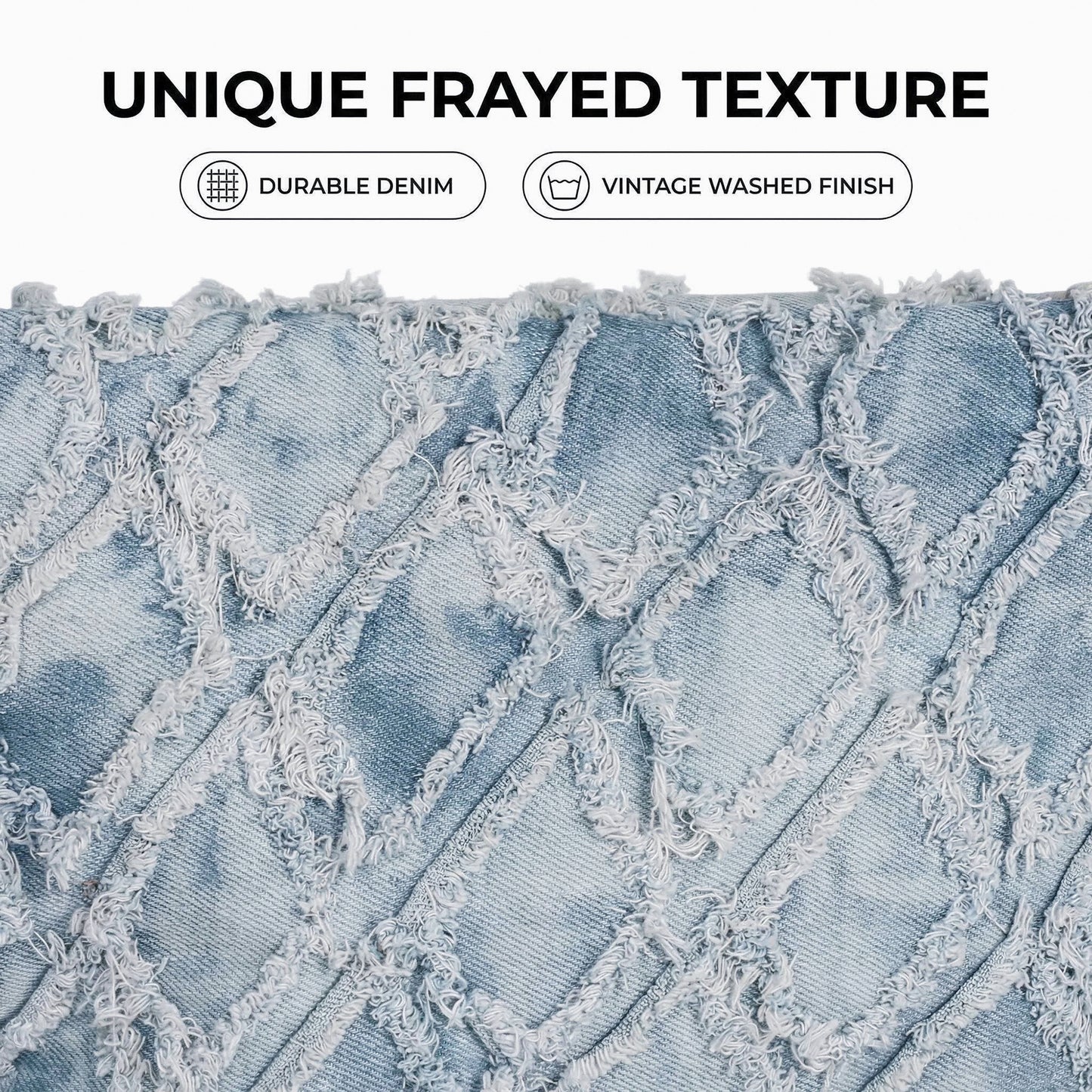 Textured denim fabric detail on women’s shoulder bag