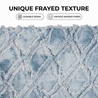 Textured denim fabric detail on women’s shoulder bag