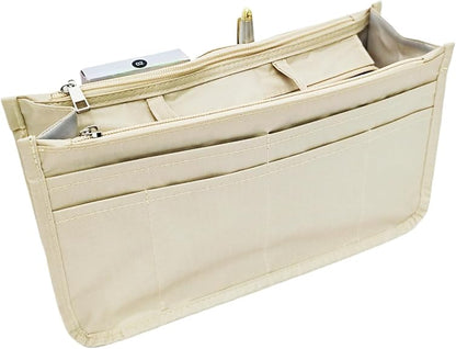 Eiyye 13-Pocket Purse Organizer Tote Bag Insert with Zipper Large Capacity Bag Organizer for Handbags Nylon Tote Insert for Women