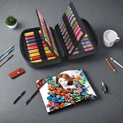 Eiyye Portable Colored Pencil Case Large Capacity Zippered Pencil Holder, Holds 166 Pencils & Gel Pens