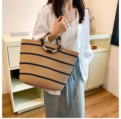 Eiyye Large Woven Tote Bag for women Straw Tote Bag Woven Stripe Handbag Travel Vacation Purse for Shopping Picnic Work