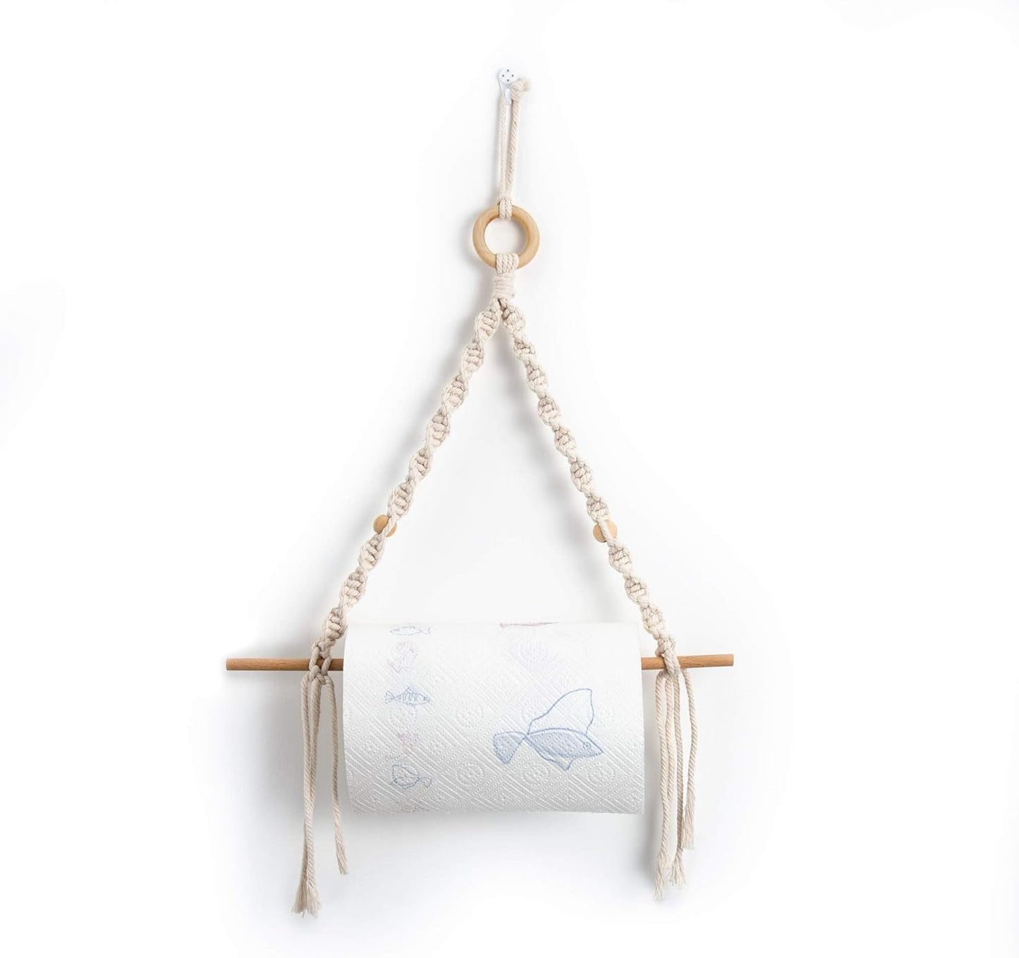 Eiyye Handmade Paper Towel Holder Boho Paper Towel Holder Cotton Rope Macrame Toilet Paper Holder Towel Rack for Bathroom Kitchen