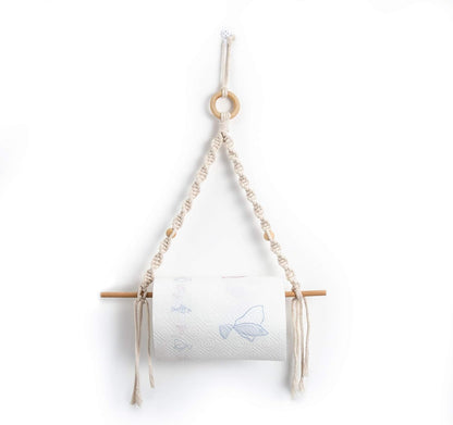 Eiyye Handmade Paper Towel Holder Boho Paper Towel Holder Cotton Rope Macrame Toilet Paper Holder Towel Rack for Bathroom Kitchen