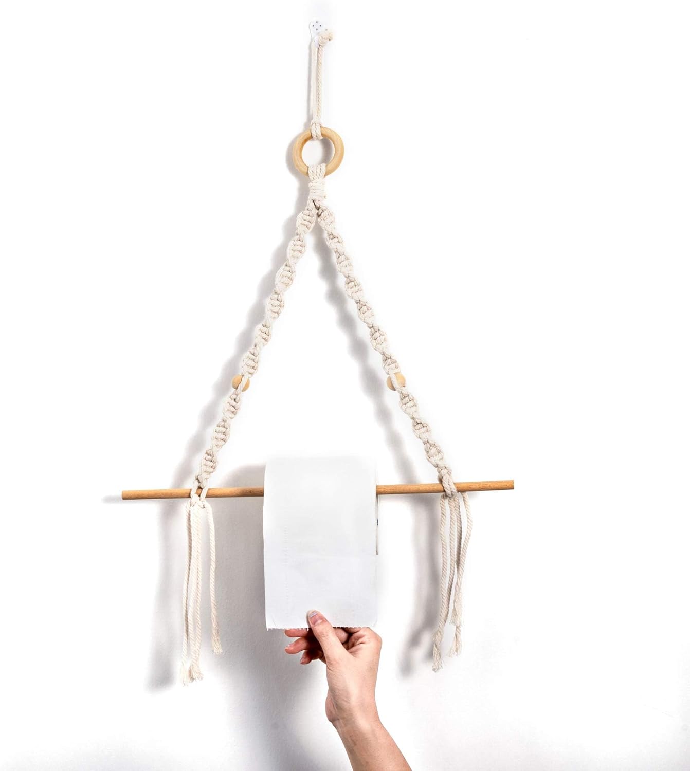 Eiyye Handmade Paper Towel Holder Boho Paper Towel Holder Cotton Rope Macrame Toilet Paper Holder Towel Rack for Bathroom Kitchen