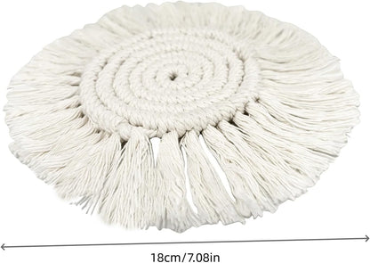 Eiyye Thick Coaster Boho Coasters Round Tassel Placemats Cotton Rope Place mat Handmade Hot Dishes for Mugs Cups Candle Cups