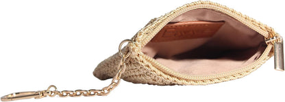 Eiyye Card Holder Wallet Handmade Crochet Small Wallet with Zipper Credit Card Holder for Coin Cards & Driver's License (Khaki)