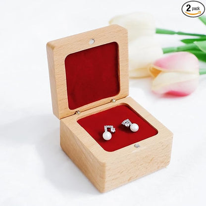 Eiyye Wooden Rings Box Wedding Ring Box Ring Holder Box with Single Slot Red Velvet Jewelry Gift Ring Box Handmade for Proposal Anniversary Engagement Wedding