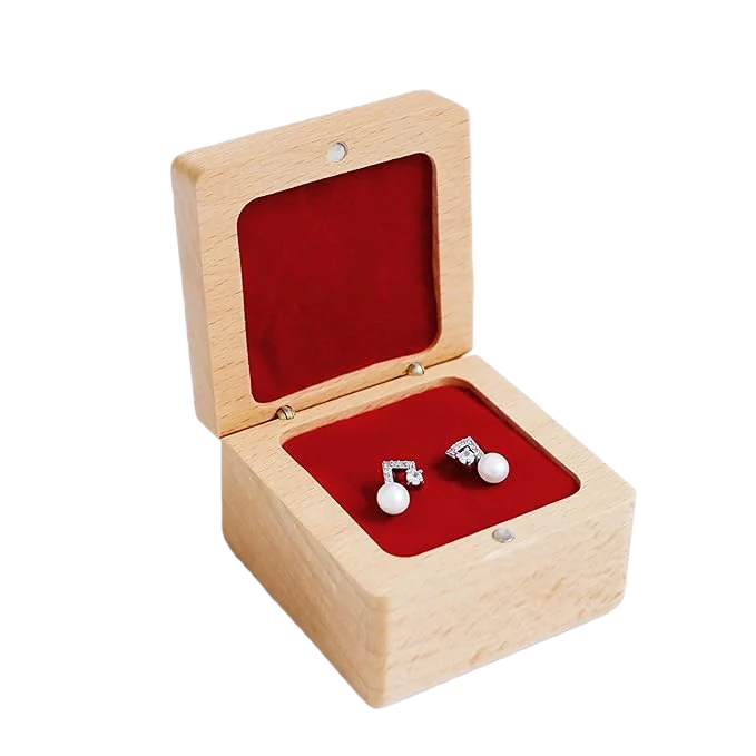 Eiyye Wooden Rings Box Wedding Ring Box Ring Holder Box with Single Slot Red Velvet Jewelry Gift Ring Box Handmade for Proposal Anniversary Engagement Wedding
