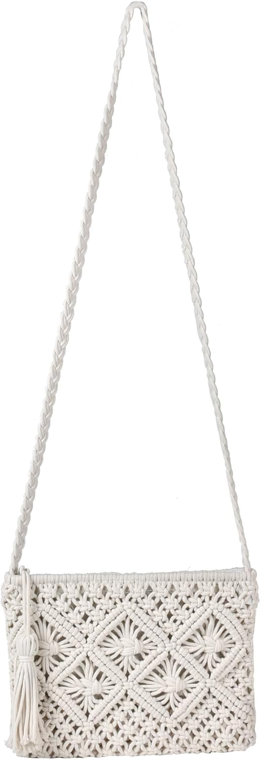 Eiyye Handmade Crochet Crossbody Bag – Cotton Rope Boho Purse with Zipper (10" × 8")