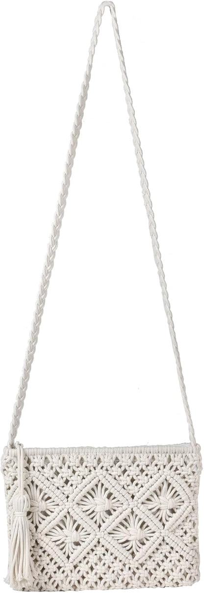 Eiyye Handmade Crochet Crossbody Bag – Cotton Rope Boho Purse with Zipper (10" × 8")