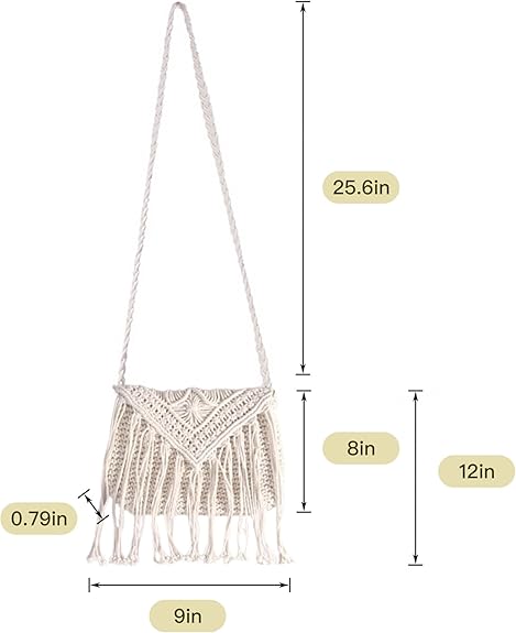 Eiyye Crochet Crossbody Bag for Women Handmade Macrame Fringe Shoulder Purse Boho Purse Fall Festival & Travel Bag Lightweight Tassel Tote Handbag